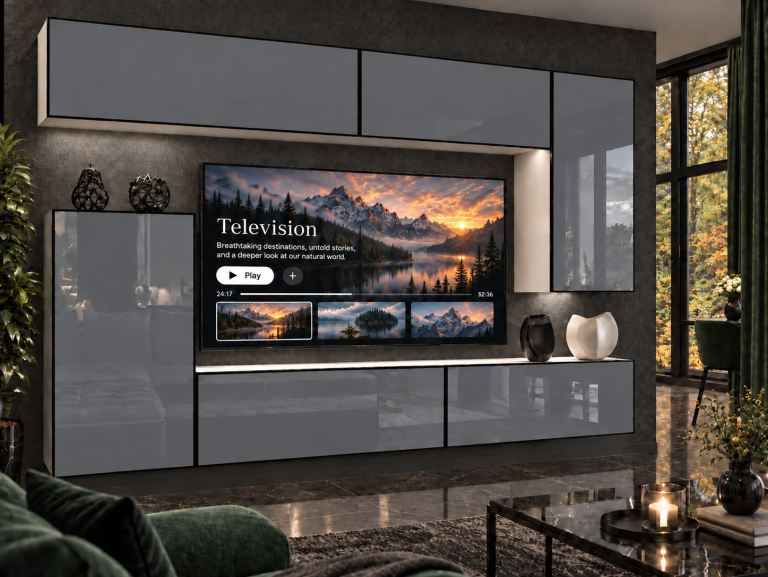 Obývací stěna Linea 250 cm TV/RTV šedá lesk Výrobce IMP L Woody 8/5/W/S/0/0