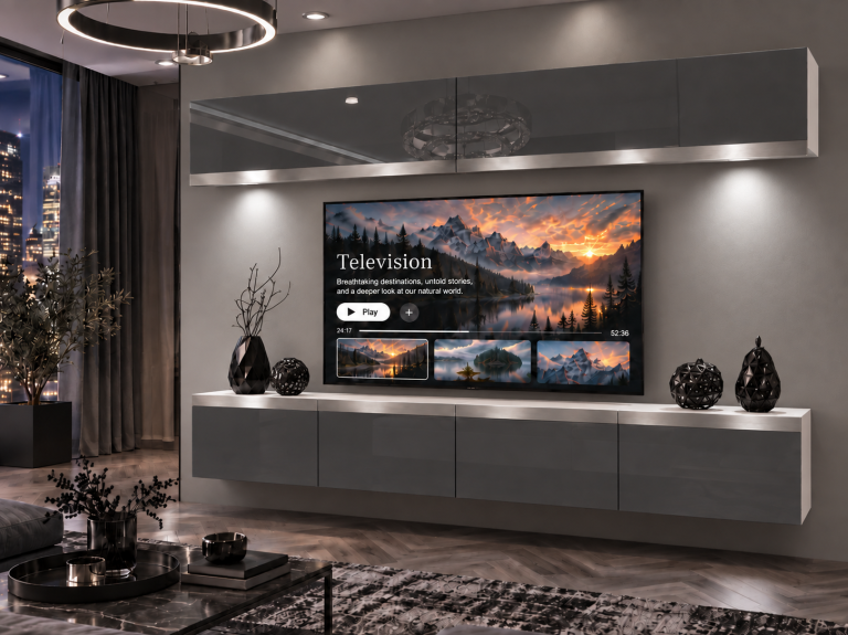 Obývací stěna Prestige 200 cm TV/RTV šedá lesk Výrobce IMP P Brando 6/5/W/S/0/0/SL