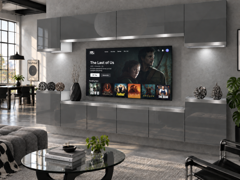 Obývací stěna Prestige 300 cm TV/RTV šedá lesk Výrobce IMP P Hepburn 4/5/W/S/0/0/SL