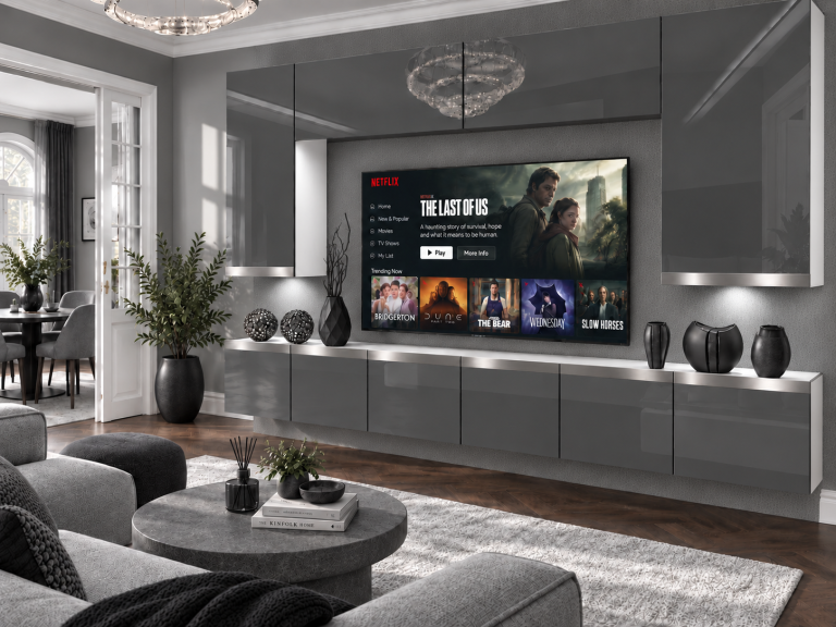 Obývací stěna Prestige 300 cm TV/RTV šedá lesk Výrobce IMP P Monroe 2/5/W/S/0/0/SL