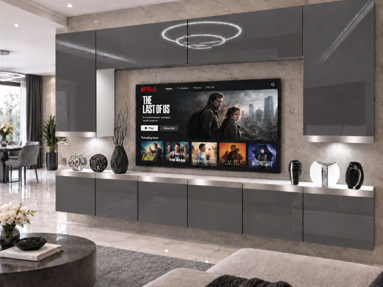 Obývací stěna Prestige 300 cm TV/RTV šedá lesk Výrobce IMP P Monroe 2/5/W/S/0/0/SL