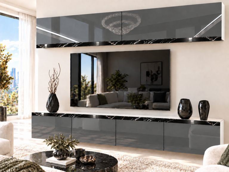 Obývací stěna Prestige 200 cm TV/RTV šedá lesk Výrobce IMP P Brando 6/5/W/S/0/0/CS