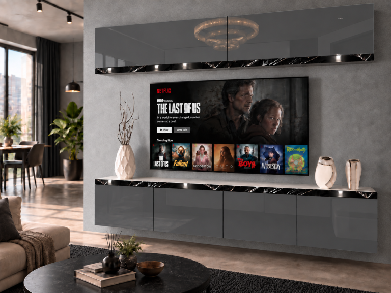 Obývací stěna Prestige 200 cm TV/RTV šedá lesk Výrobce IMP P Brando 6/5/W/S/0/0/CS