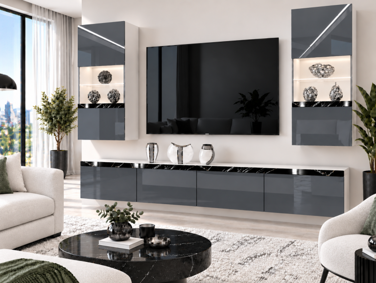 Obývací stěna Prestige 200 cm TV/RTV šedá lesk Výrobce IMP P Keanu 7/5/W/S/0/0/CS