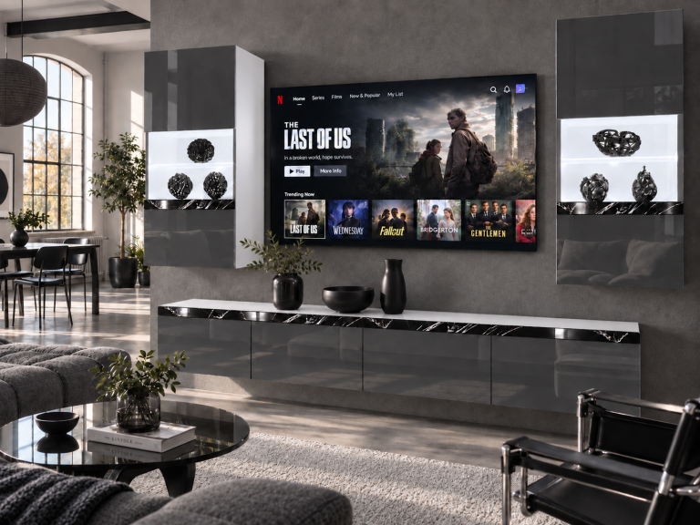 Obývací stěna Prestige 200 cm TV/RTV šedá lesk Výrobce IMP P Keanu 7/5/W/S/0/0/CS