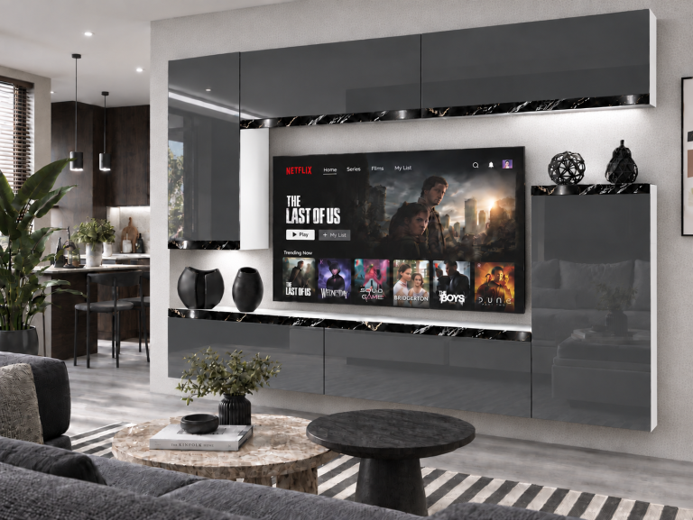 Obývací stěna Prestige 250 cm TV/RTV šedá lesk Výrobce IMP P Woody 8/5/W/S/0/0/CS