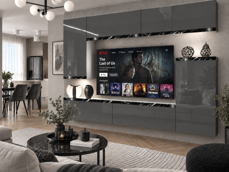 Obývací stěna Prestige 250 cm TV/RTV šedá lesk Výrobce IMP P Woody 8/5/W/S/0/0/CS