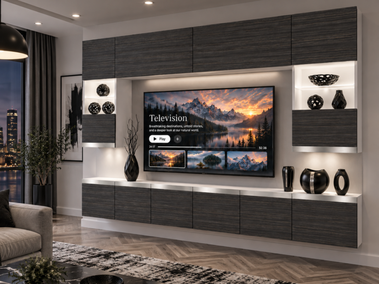 Obývací stěna Prestige 300 cm TV/RTV černá eben Výrobce IMP P1 Nolan 1/5/W/HK/0/0/SL