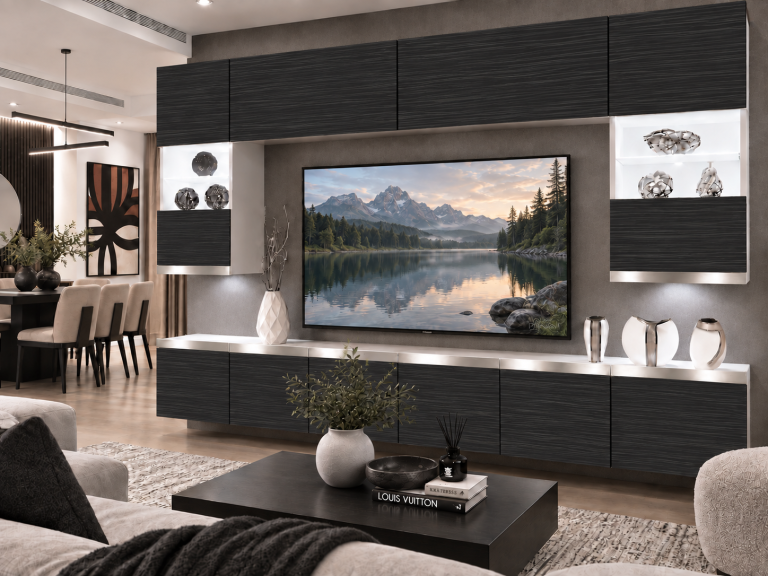 Obývací stěna Prestige 300 cm TV/RTV černá eben Výrobce IMP P1 Nolan 1/5/W/HK/0/0/SL