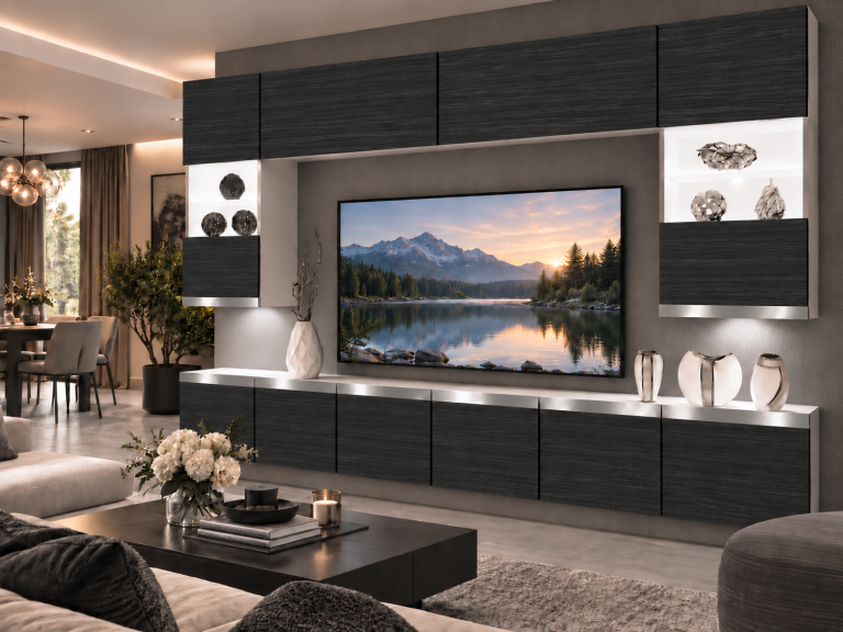 Obývací stěna Prestige 300 cm TV/RTV černá eben Výrobce IMP P1 Nolan 1/5/W/HK/0/0/SL