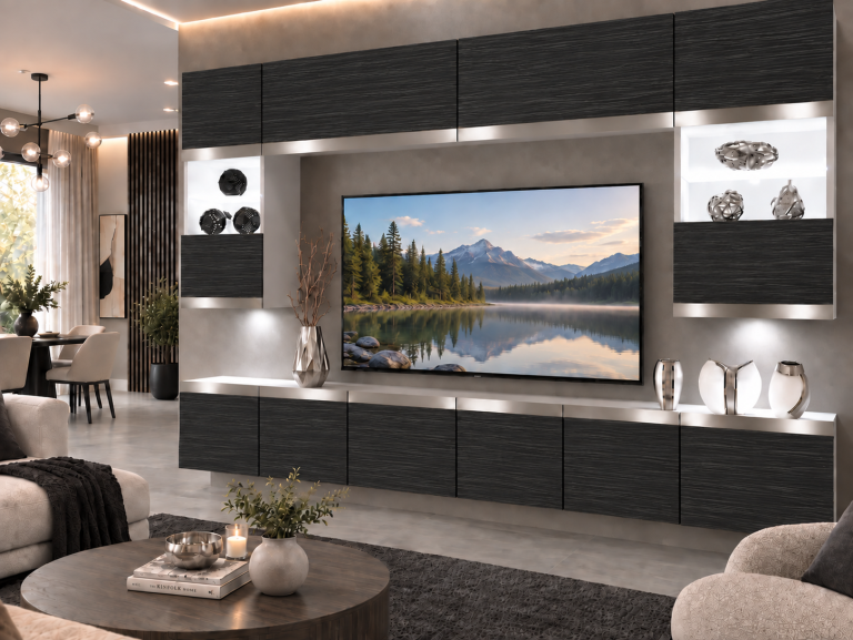 Obývací stěna Prestige 300 cm TV/RTV černá eben Výrobce IMP P2 Nolan 1/5/W/HK/0/0/SL
