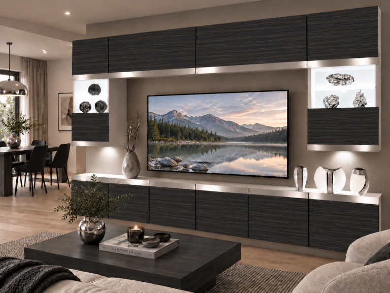 Obývací stěna Prestige 300 cm TV/RTV černá eben Výrobce IMP P2 Nolan 1/5/W/HK/0/0/SL
