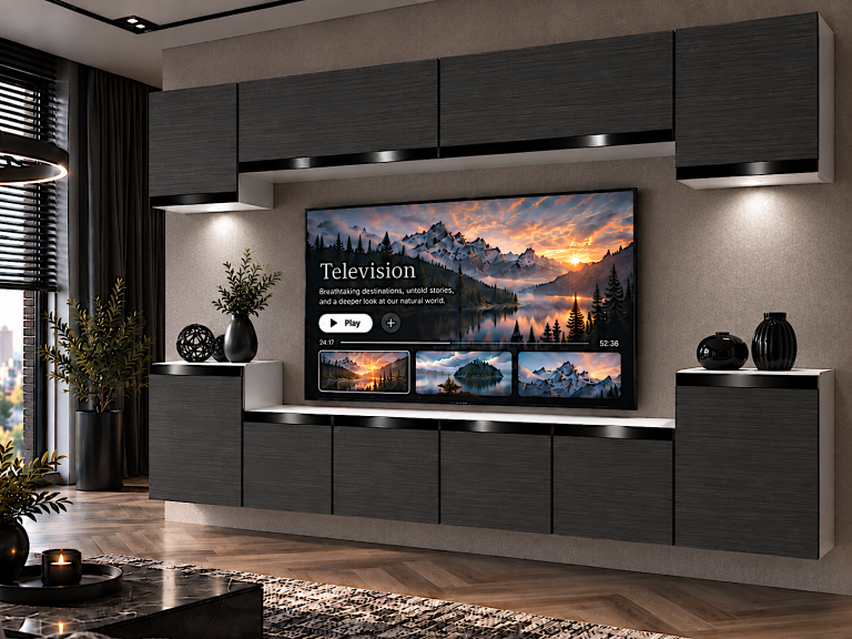 Obývací stěna Prestige 300 cm TV/RTV černá eben Výrobce IMP P Hepburn 4/5/W/HK/0/0/CP
