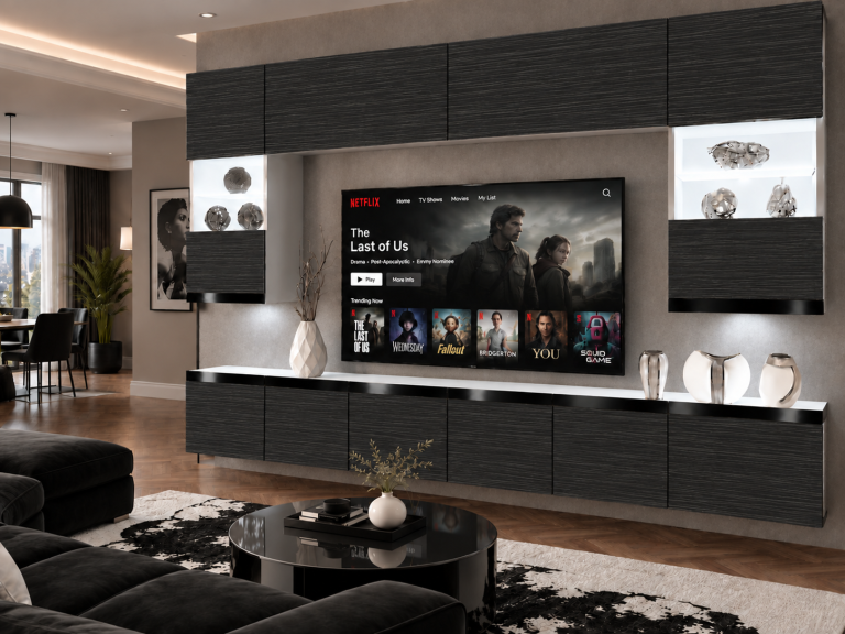 Obývací stěna Prestige 300 cm TV/RTV černá eben Výrobce IMP P1 Nolan 1/5/W/HK/0/0/CP