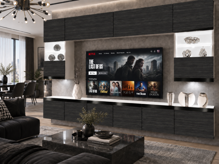 Obývací stěna Prestige 300 cm TV/RTV černá eben Výrobce IMP P1 Nolan 1/5/W/HK/0/0/CP