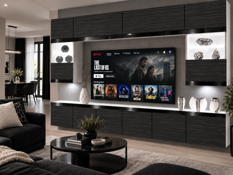 Obývací stěna Prestige 300 cm TV/RTV černá eben Výrobce IMP P2 Nolan 1/5/W/HK/0/0/CP