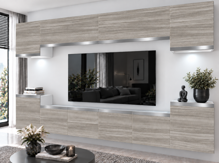 Obývací stěna Prestige 300 cm TV/RTV šedý antracit grafitový Výrobce IMP P Hepburn 4/5/W/GW1/0/0/SL