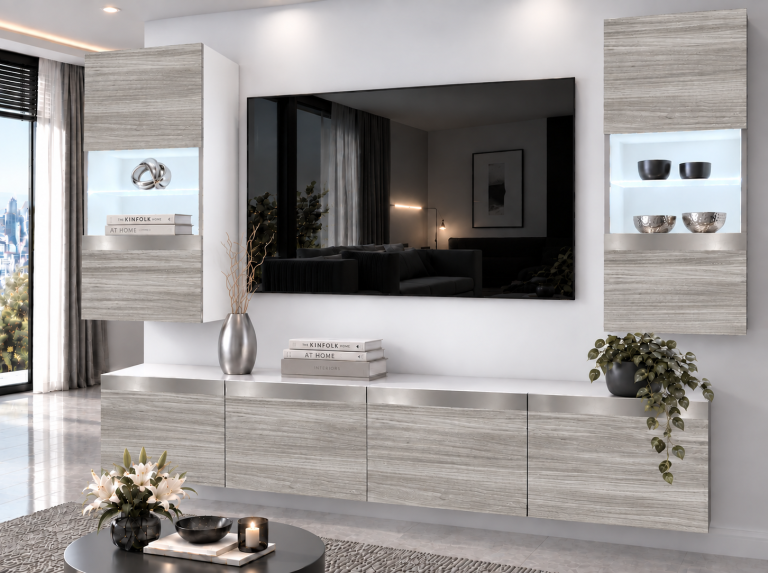 Obývací stěna Prestige 200 cm TV/RTV šedá antracit grafitová Výrobce IMP P Keanu 7/5/W/GW1/0/0/SL