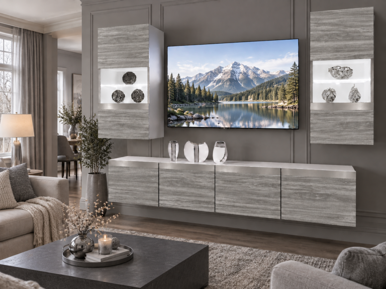 Obývací stěna Prestige 200 cm TV/RTV šedá antracit grafitová Výrobce IMP P Keanu 7/5/W/GW1/0/0/SL