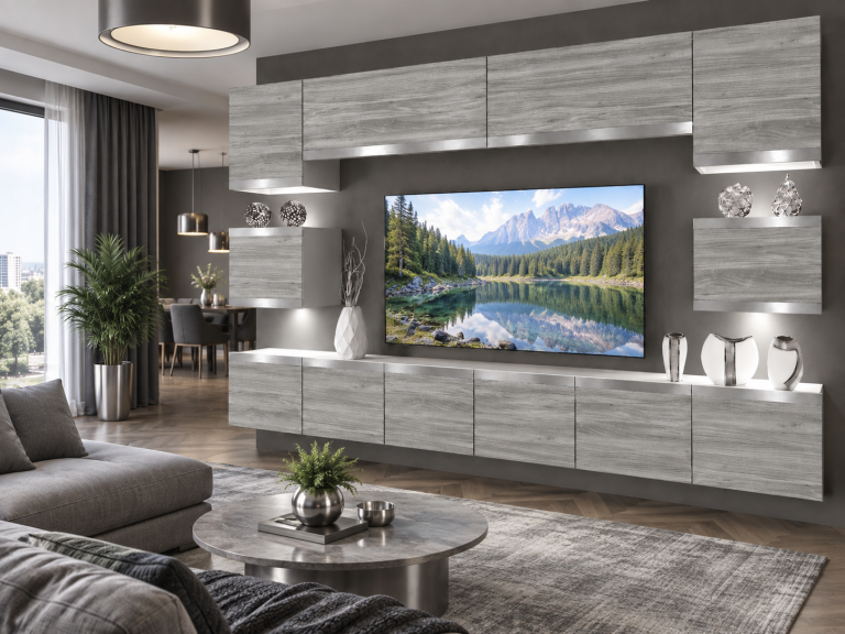 Obývací stěna Prestige 300 cm TV/RTV šedý antracit grafitový Výrobce IMP P Tarantino 3/5/W/GW1/0/0/SL