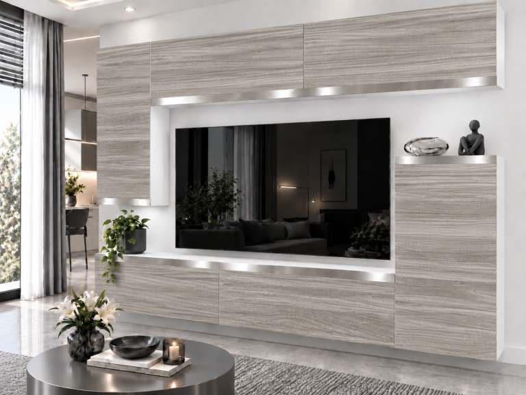 Obývací stěna Prestige 250 cm TV/RTV šedá antracit grafitová Výrobce IMP P Woody 8/5/W/GW1/0/0/SL