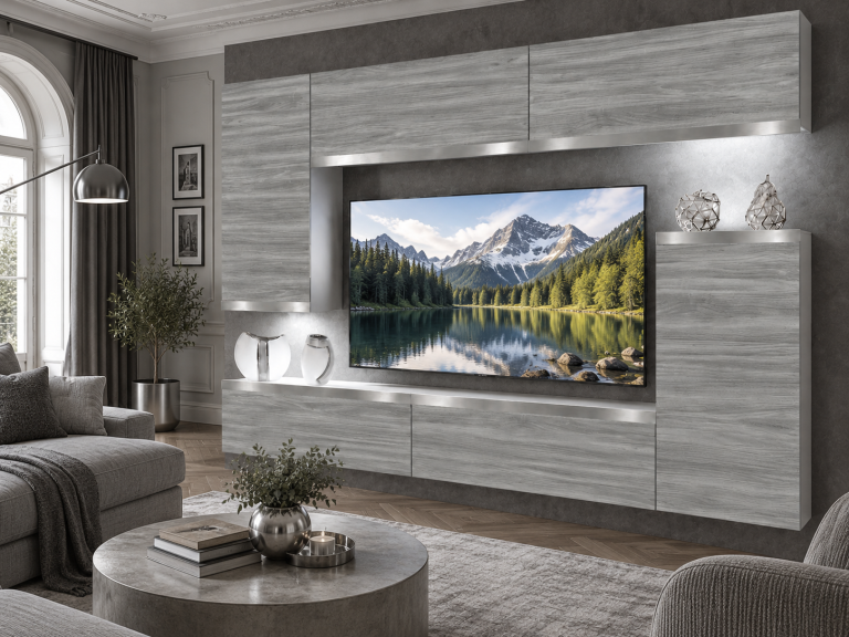 Obývací stěna Prestige 250 cm TV/RTV šedá antracit grafitová Výrobce IMP P Woody 8/5/W/GW1/0/0/SL