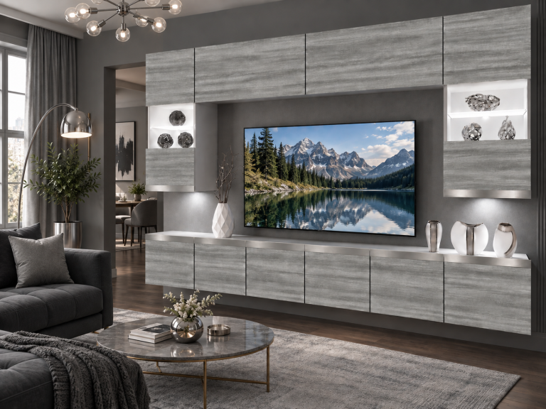 Obývací stěna Prestige 300 cm TV/RTV šedý antracit grafitový Výrobce IMP P1 Nolan 1/5/W/GW1/0/0/SL