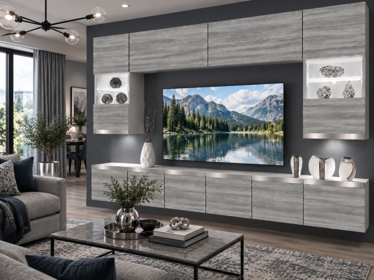 Obývací stěna Prestige 300 cm TV/RTV šedý antracit grafitový Výrobce IMP P1 Nolan 1/5/W/GW1/0/0/SL