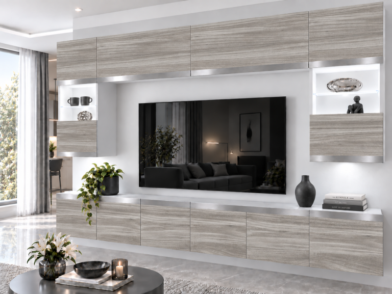 Obývací stěna Prestige 300 cm TV/RTV šedý antracit grafitový Výrobce IMP P2 Nolan 1/5/W/GW1/0/0/SL