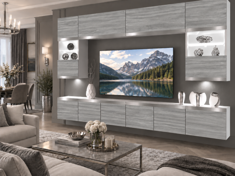 Obývací stěna Prestige 300 cm TV/RTV šedý antracit grafitový Výrobce IMP P2 Nolan 1/5/W/GW1/0/0/SL