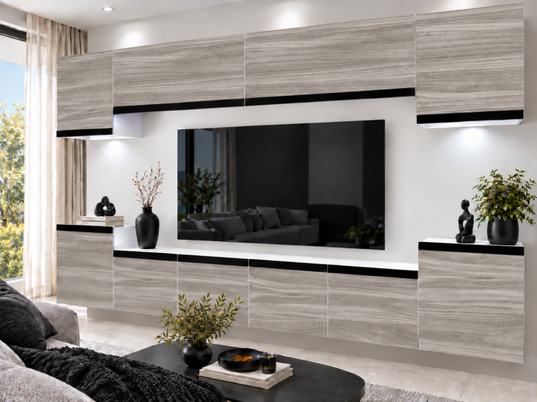Obývací stěna Prestige 300 cm TV/RTV šedý antracit grafitový Výrobce IMP P Hepburn 4/5/W/GW1/0/0/CM