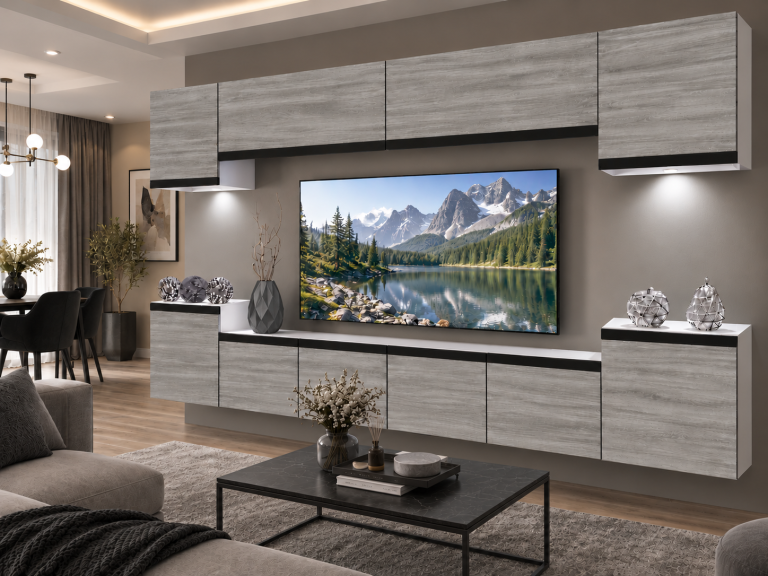 Obývací stěna Prestige 300 cm TV/RTV šedý antracit grafitový Výrobce IMP P Hepburn 4/5/W/GW1/0/0/CM