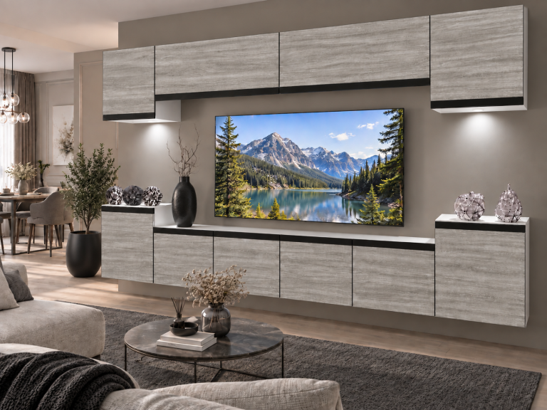 Obývací stěna Prestige 300 cm TV/RTV šedý antracit grafitový Výrobce IMP P Hepburn 4/5/W/GW1/0/0/CM