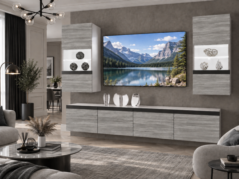 Obývací stěna Prestige 200 cm TV/RTV šedá antracit grafitová Výrobce IMP P Keanu 7/5/W/GW1/0/0/CM