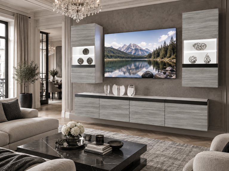 Obývací stěna Prestige 200 cm TV/RTV šedá antracit grafitová Výrobce IMP P Keanu 7/5/W/GW1/0/0/CM