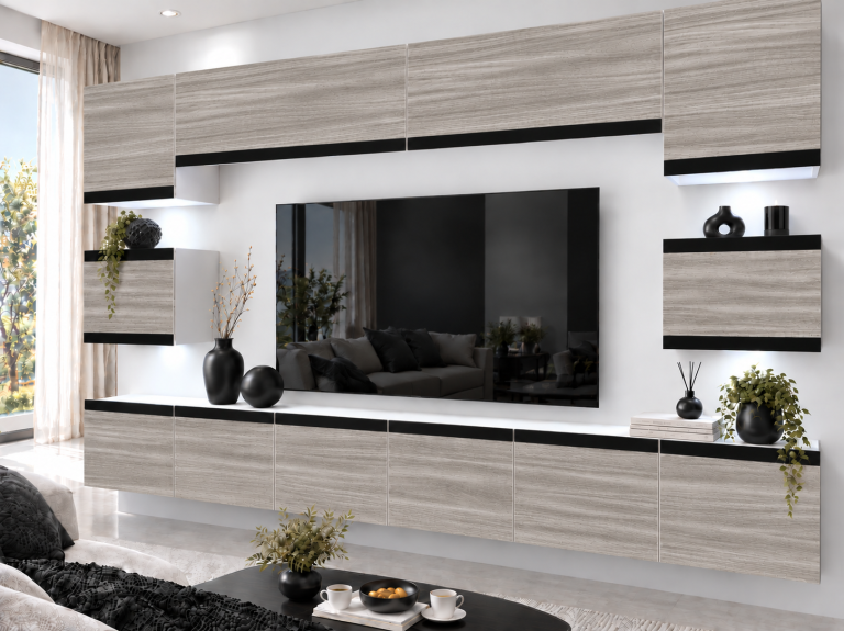 Obývací stěna Prestige 300 cm TV/RTV šedý antracit grafitový Výrobce IMP P Tarantino 3/5/W/GW1/0/0/CM