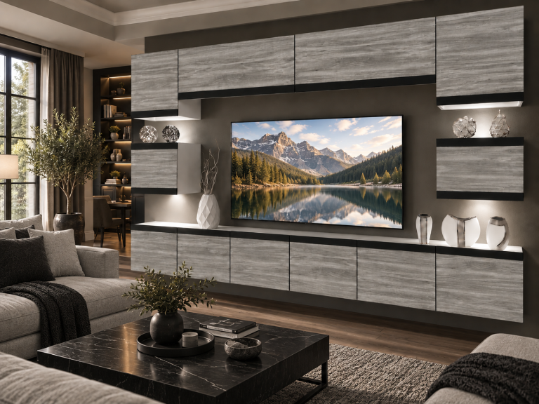 Obývací stěna Prestige 300 cm TV/RTV šedý antracit grafitový Výrobce IMP P Tarantino 3/5/W/GW1/0/0/CM