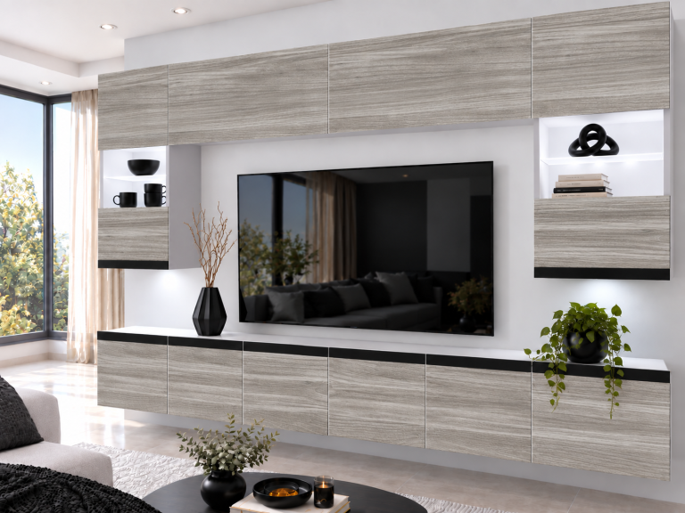 Obývací stěna Prestige 300 cm TV/RTV šedý antracit grafitový Výrobce IMP P1 Nolan 1/5/W/GW1/0/0/CM
