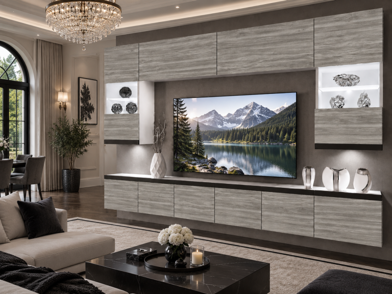 Obývací stěna Prestige 300 cm TV/RTV šedý antracit grafitový Výrobce IMP P1 Nolan 1/5/W/GW1/0/0/CM
