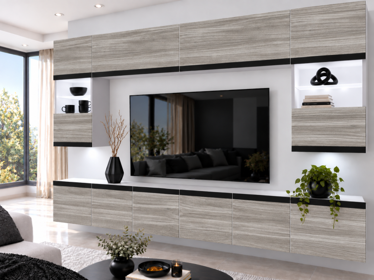 Obývací stěna Prestige 300 cm TV/RTV šedý antracit grafitový Výrobce IMP P2 Nolan 1/5/W/GW1/0/0/CM