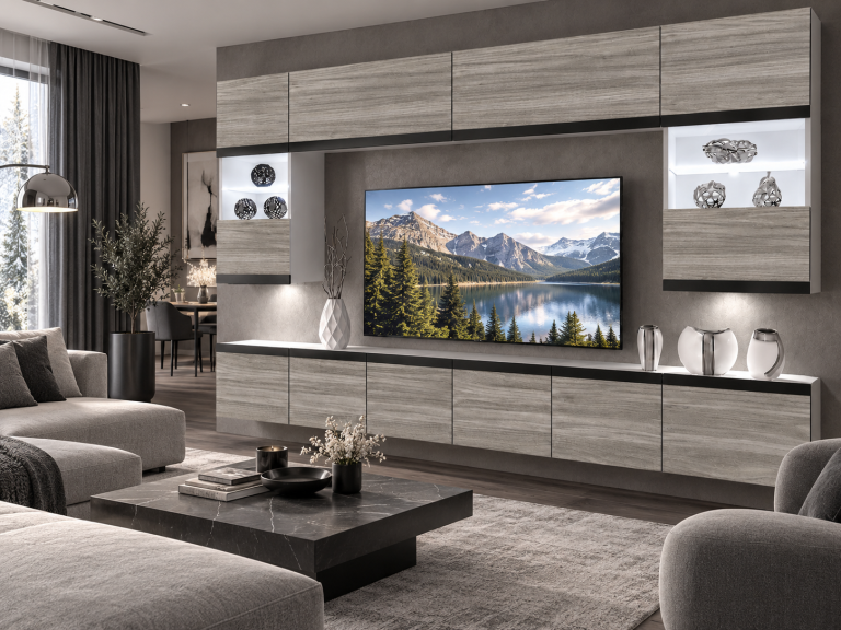 Obývací stěna Prestige 300 cm TV/RTV šedý antracit grafitový Výrobce IMP P2 Nolan 1/5/W/GW1/0/0/CM