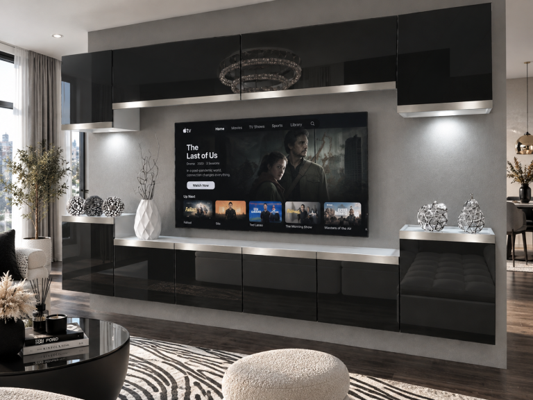 Obývací stěna Prestige 300 cm TV/RTV černá lesk Výrobce IMP P Hepburn 4/5/W/B/0/0/SL