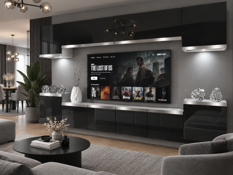 Obývací stěna Prestige 300 cm TV/RTV černá lesk Výrobce IMP P Hepburn 4/5/W/B/0/0/SL