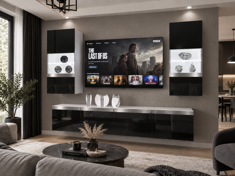 Obývací stěna Prestige 200 cm TV/RTV černá lesk Výrobce IMP P Keanu 7/5/W/B/0/0/SL