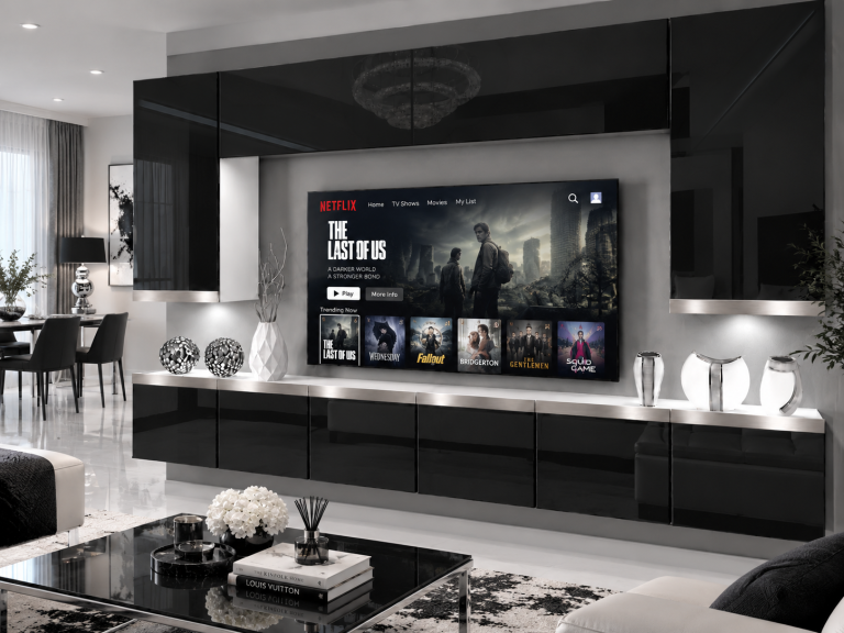 Obývací stěna Prestige 300 cm TV/RTV černá lesk Výrobce IMP P Monroe 2/5/W/B/0/0/SL