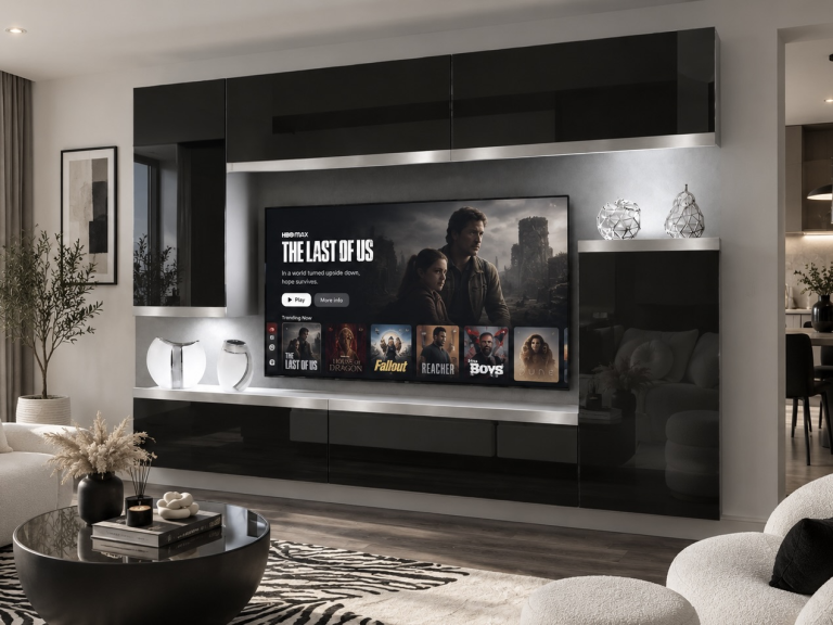 Obývací stěna Prestige 250 cm TV/RTV černá lesk Výrobce IMP P Woody 8/5/W/B/0/0/SL