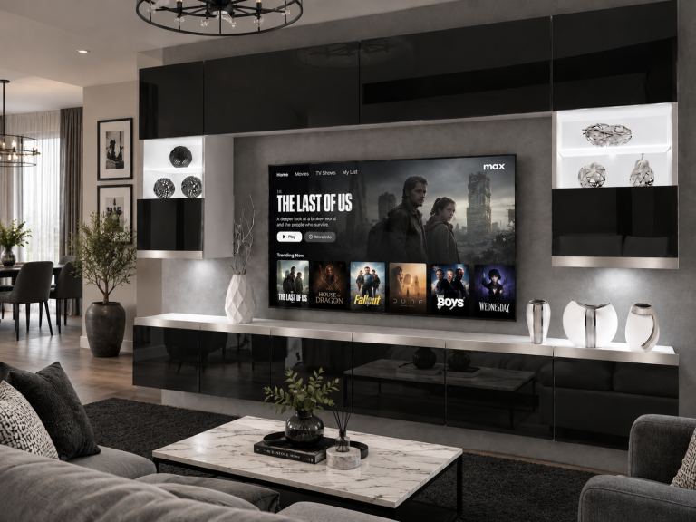 Obývací stěna Prestige 300 cm TV/RTV černá lesk Výrobce IMP P1 Nolan 1/5/W/B/0/0/SL