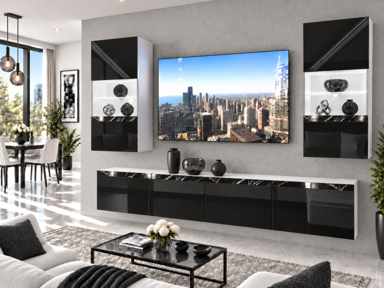 Obývací stěna Prestige 200 cm TV/RTV černá lesk Výrobce IMP P Keanu 7/5/W/B/0/0/CS