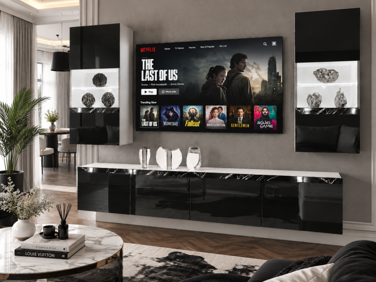 Obývací stěna Prestige 200 cm TV/RTV černá lesk Výrobce IMP P Keanu 7/5/W/B/0/0/CS