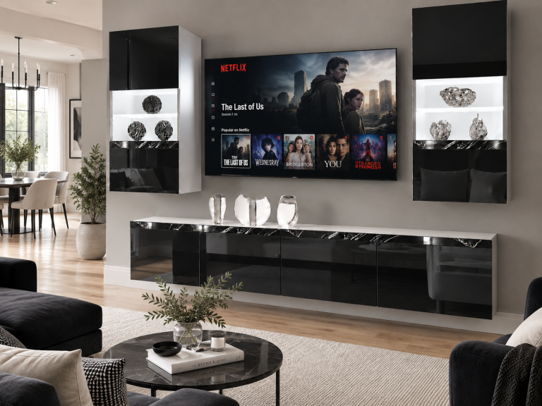 Obývací stěna Prestige 200 cm TV/RTV černá lesk Výrobce IMP P Keanu 7/5/W/B/0/0/CS